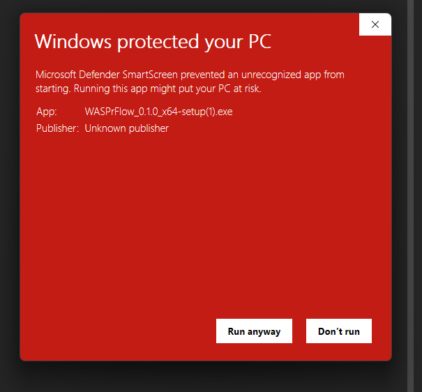 Windows SmartScreen prompt