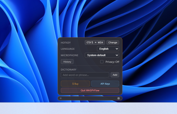 WASPrFlow settings panel